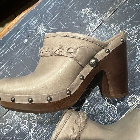 UGG Australia Studded Leather Braided Clog Heels Size 8 - Picture 4 of 9